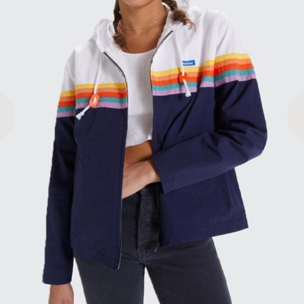 Mother The Off The Lip Colorblock Cotton Jacket‎  Size Small Navy Rainbow